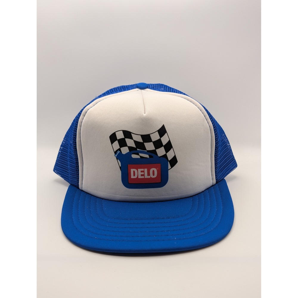 Delo Trucker Hat Mens OSFA Blue Excellent Vintage Mesh Snapback Racing Cap